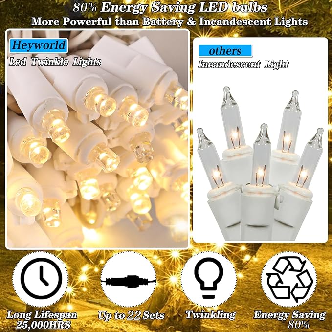 Heyworld Slow Twinkle Christmas Lights, 100 LED 27ft UL Certified Soft String Lights, 5mm Waterproof Fairy Glow for Indoor/Outdoor Christmas, Wedding, Garden Decor
