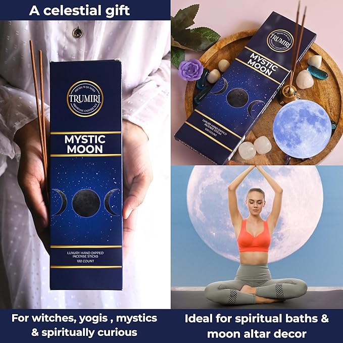 Mystic Moon Incense Sticks - Pack of 100 Insence-Sticks for Invoking Moon Magic - Made with Natural Raw Ingredients - Scented Insense Spiritual Inciensos Incents