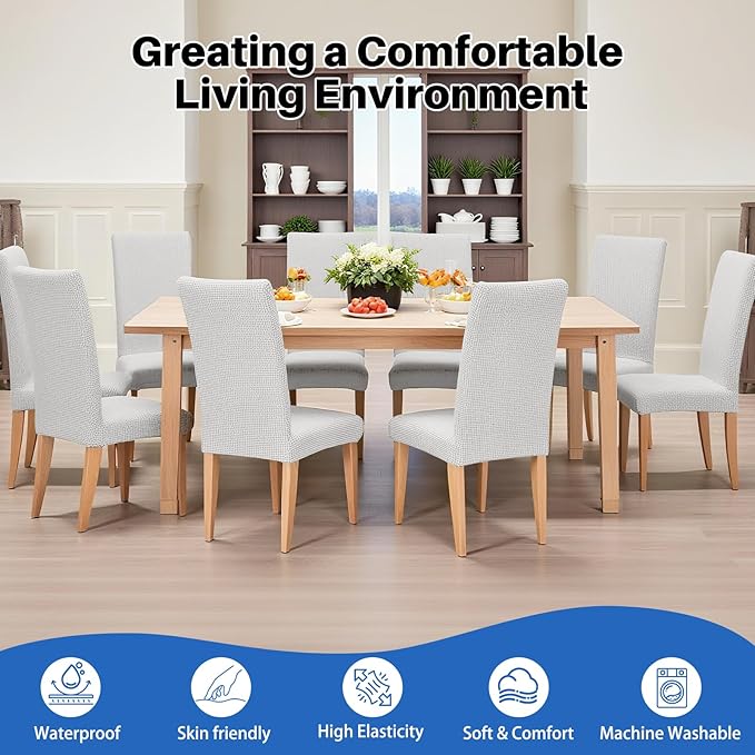 Dioxide Waterproof Chair Covers for Dining Chairs, Stretch Dining Chair Covers Set of 4, Parson Chair Slipcovers, Removable Washable Kitchen Chairs Seat Covers Protectors for Home Restaurant Banquet