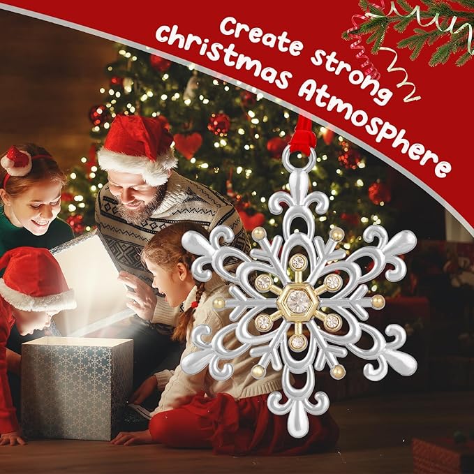 Snowflake Christmas Ornament Set - Silver & Gold Plated Metal Snowflake Ornaments for Christmas Tree - Annual Holiday Keepsake (Style A)