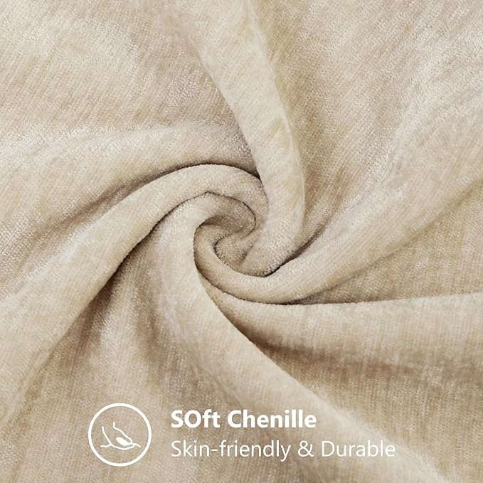 decorUhome Chenille Beige Christmas Throw Pillow Covers 22x22 Inch Set of 2, Decorative Soft Couch Pillow Covers Solid Dyed Accent Farmhouse Neutral Square Pillow Cases for Sofa