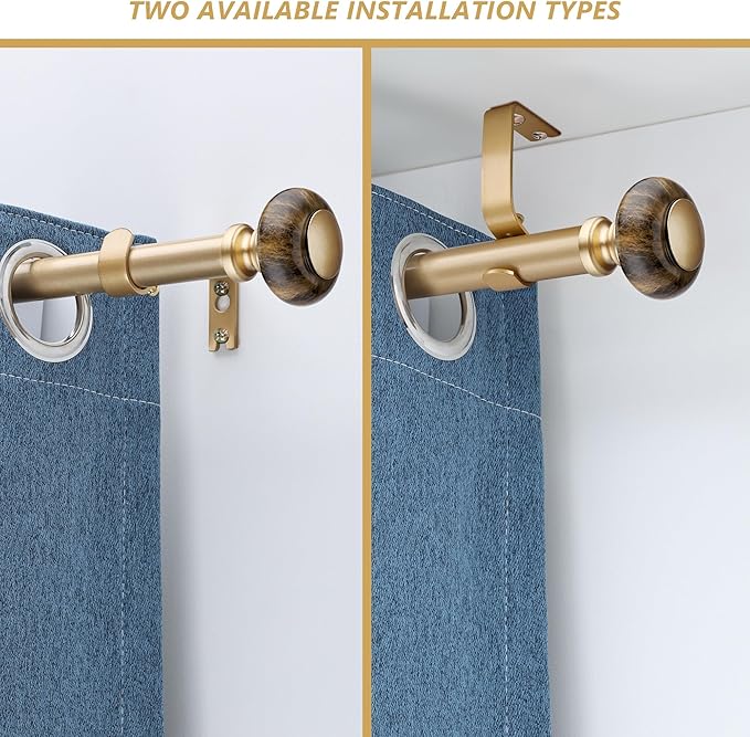 Gold Curtain Rods for Windows 48 to 84 Inches,Adjustable 1 Inch Heavy Duty Drapery Curtain Rods with Marbled Finials for Bedroom,Living Room