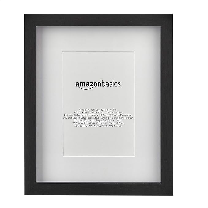 Amazon Basics Rectangular Photo Picture Frame 8 x 10 in & 5 x 7 in with Mat, 2 Pack, Black