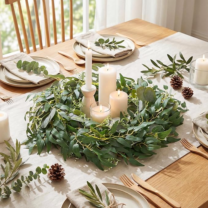 6pcs Artificial Eucalyptus Garland, 5.91 Feet Faux Greenery Artificial Hanging Fake Leaves Vines for Wedding Backdrop Arch Table Wall Party Home Mantle Decor(Eucalyptus Willow Leaves)