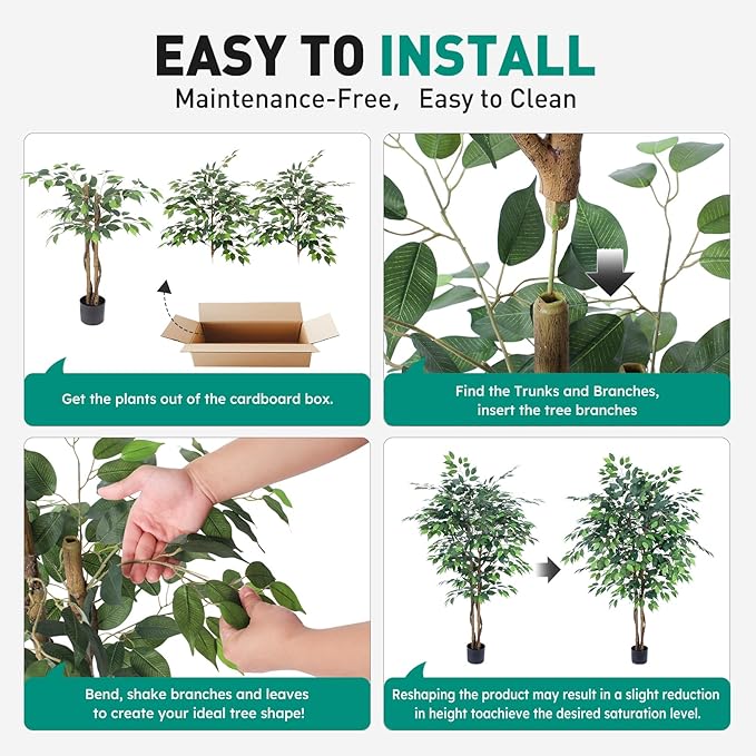 Artificial Ficus Tree 5ft, Artificial Plants Indoor with Realistic Leaves & Trunk, Fake Plants for Home Office Living Room Decor.