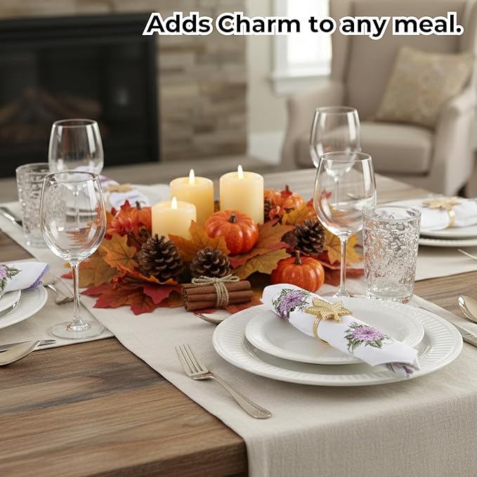ALPHA Living HOME Leaf Decor Napkin Rings - 12 Pcs Modern Napkin Ring Dining Metal Table Décor for Wedding, Holiday, Thanksgiving, Christmas, Formal Dining & Special Occasions (Gold)