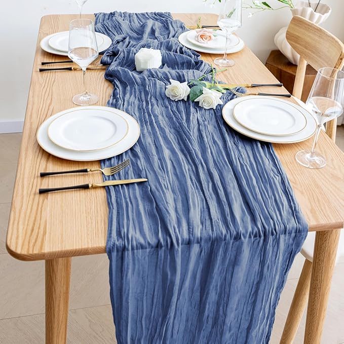 Wokceer Cheesecloth Table Runner 6Pack 10FT Blue Christmas Gauze Cheese Cloth Table Runner for Party Long Rustic Sheer Table Runners for Baby Bridal Shower Wedding Easter Table Decor