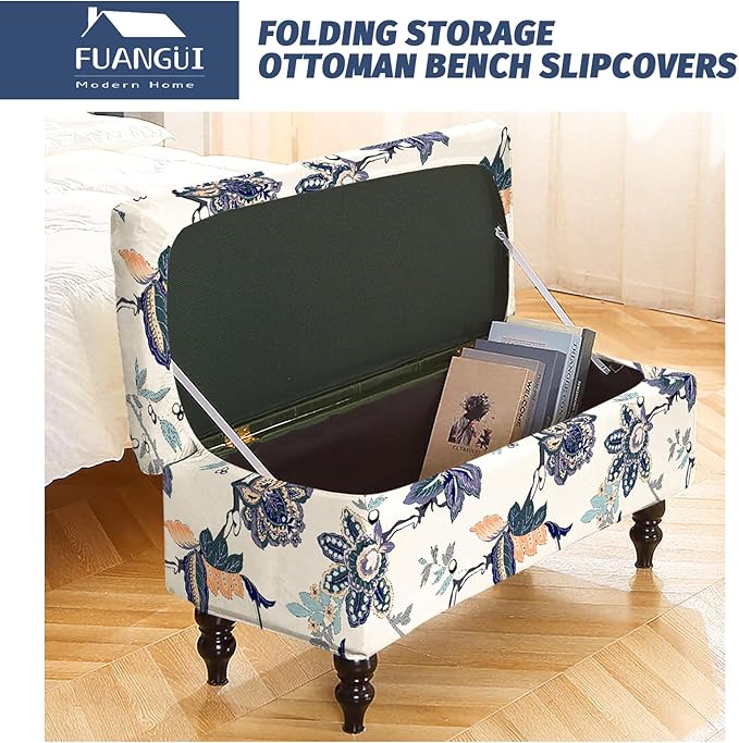 FUANGUI Ottoman Cover Stretch Storage Ottoman Bench Slipcover Jacquard Folding Storage Bench Ottoman Cover Footrest Stool Slipcover Footstool Protector Cover with Elastic Bottom Fit Length,Large