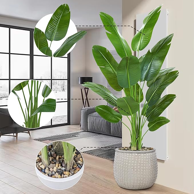 Bird of Paradise Artificial Tree 7ft Tall Faux Plant, Fake Banana Leaf Plant Indoor, Faux Palm Tree Faux Floor Plants Tropical Tree in Pot, Present for Friend Housewarming Decor