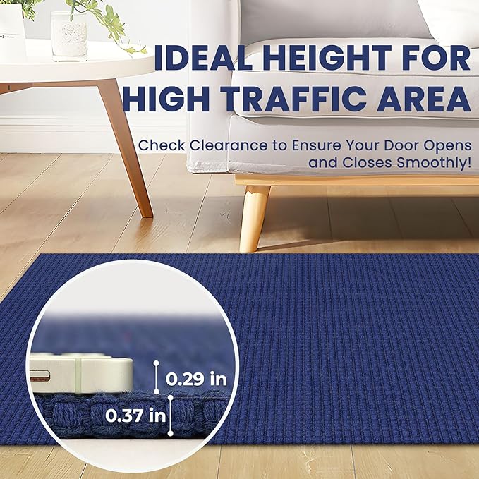 Braided Runner Rug 2x6 Ft Washable Runners for Hallways Kitchen Runner Rug Rubber Backed Cotton Entryway Runner Indoor, Woven Floor Carpet for Hall Kitchen Bedroom, Royal Blue/Navy