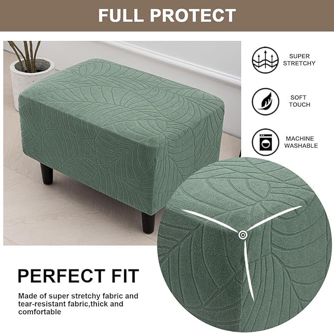Eco-Ancheng Ottoman Cover Stretch Rectangle Footrest Stool Slipcover Ottoman Bench Covers Jacquard Footstool Protector Covers Storage Ottoman Slipcovers for Foot Stool with Nonslip Elastic Bottom,07