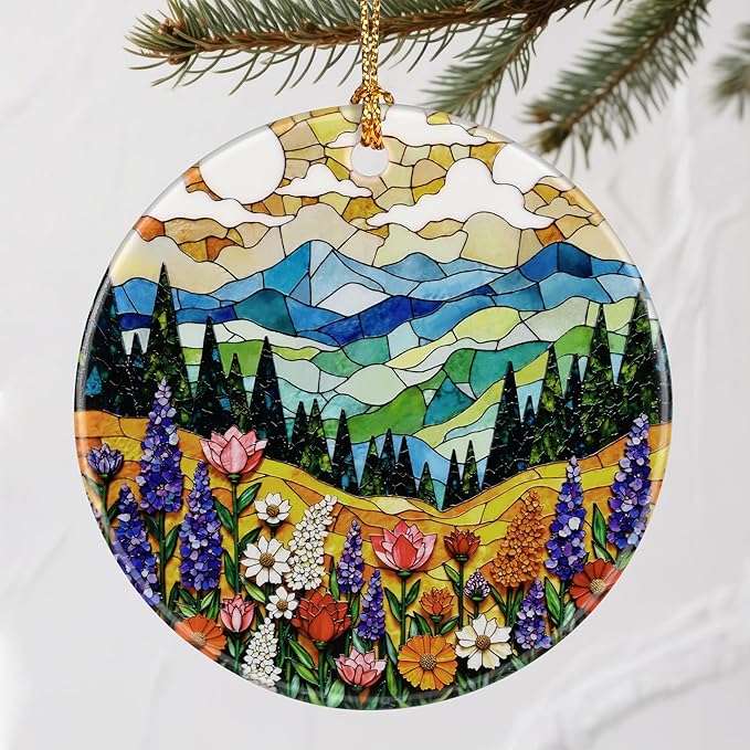 Vibrant Mountain & Wildflowers Christmas Ornaments: Christmas Tree Ornaments & Holiday Decor – Perfect Holiday Presents & Gift Ideas for Friends, Coworker, Family, and Nature Lover