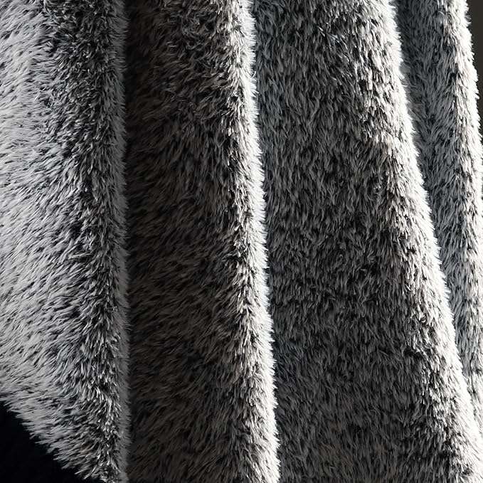 Amélie Home Knit Throw Blanket for Couch, Super Soft Cozy Fuzzy Throws for Sofa Bed Living Room, Luxury Cozy Fluffy Throw for Room Decor, 60" x 80", Heather Black