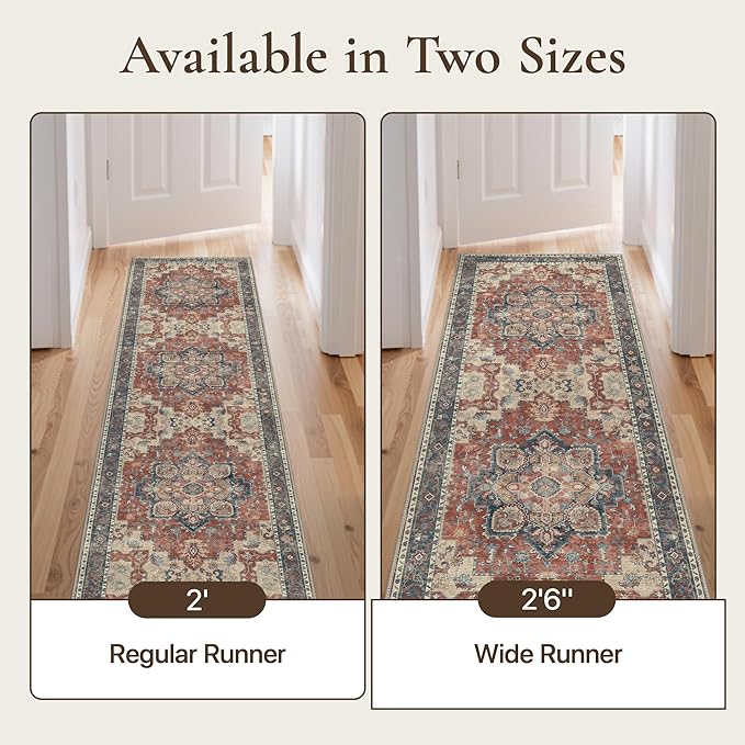 GENIMO 2'6''x8 Runner Rugs for Hallway, Machine Washable Non Slip Vintage Rugs, Low Pile Lightweight Soft Print Rug for enrtyway, Corridor, Home Office, Kitchen, Bordeaux