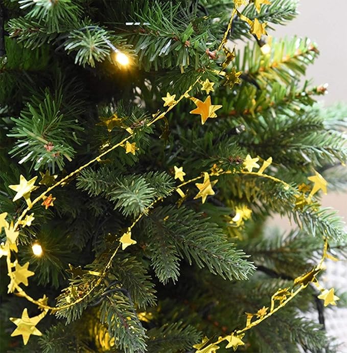 25 FT Star Tinsel Garlands with Wire Star String Decor for Christmas Tree Party Decoration Festive Ornament, 2 Pack (Silver)