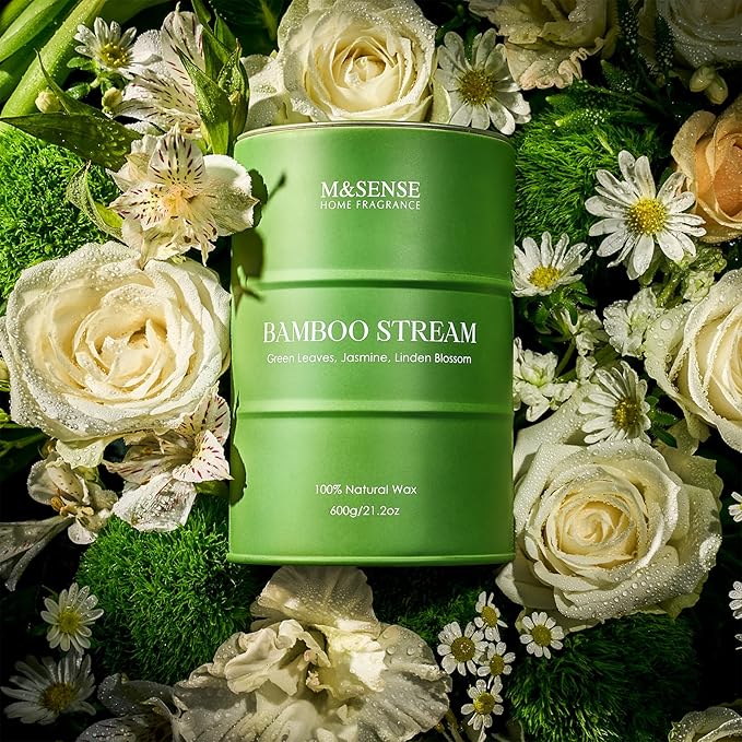 M&SENSE Bamboo Scented Candles Natural Non Toxic, Large Aromatherapy Candle for Stress Relief Meditation Relaxing, Housewarming Gifts for Women Men, 21.2oz 120 Hour Long Burning