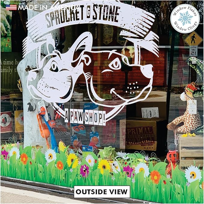Springtime Flower Window Cling Decal for Glass - Wild Grass, Flowers, Bugs and Insects Design - Large Double Sided Vibrant Color Spring Decoration Window Sticker. Reusable Vinyl. Made in America.