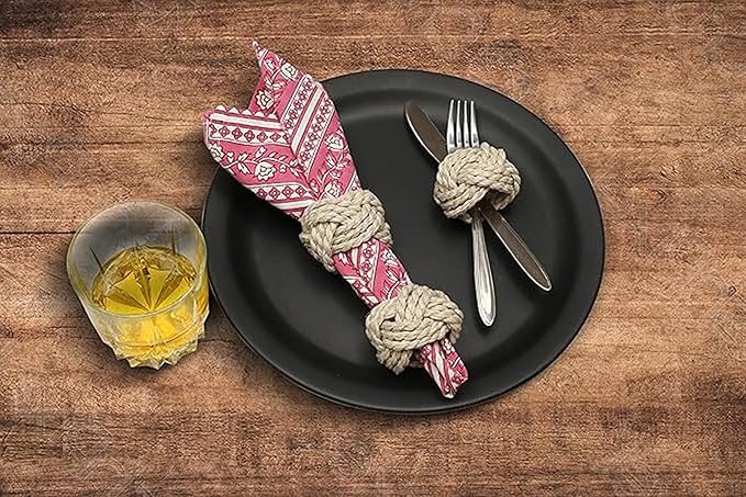 ALPHA Living HOME Napkin Rings Set of 12 - Handmade Jute Napkin Holders for Dining Table, Wedding, Party & Everyday Use Rustic Farmhouse Table Décor Elegant Serviette Rings for Dinner (Creme)
