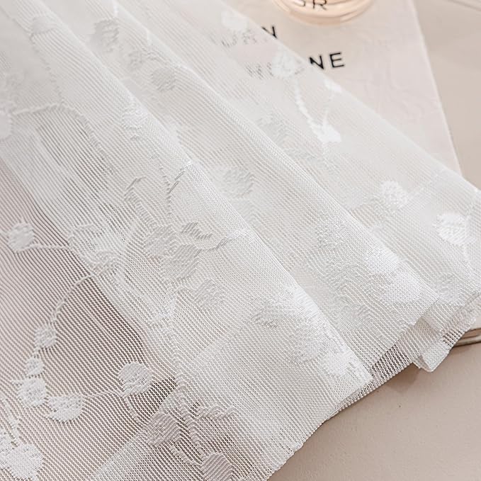 96-Inch White Lace Sheer Curtains – Vintage Branch Pattern Lace for Bedroom/Living Room, Light Filtering Rod Pocket Drapes, Privacy Chic Window Treatments, 52W x 96L Inch, 2-Panel Set