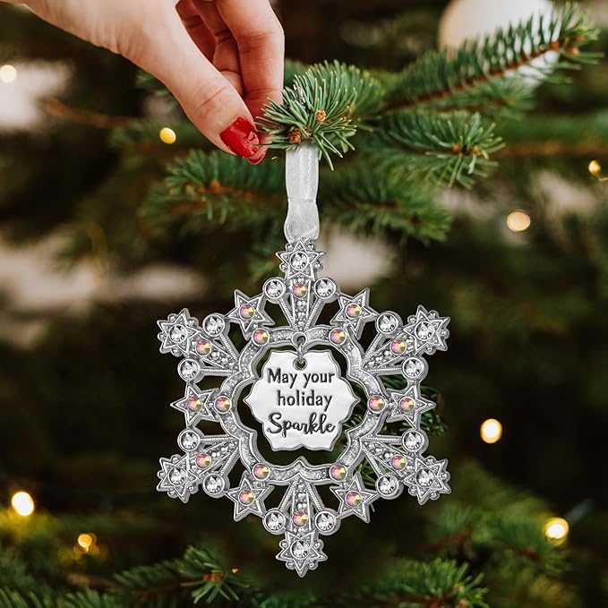 LIFE&FOOT Christmas Tree Ornaments 2025 Snowflakes Hanging Charm Decorative Pendant of Car Charm Holiday Keepsake Gift Home Decor (Silver (2025))