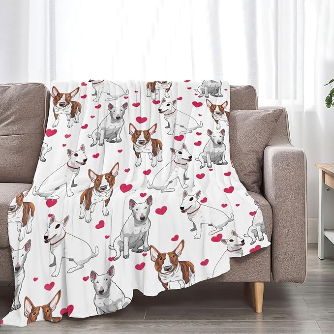 Tijuboni Bull Terrier Throw Blanket Dog Gifts for Girls Boys Women Men Kids Adults Soft Flannel Fleece Blanket for Couch Sofa Bed Home Decor 60"x80"