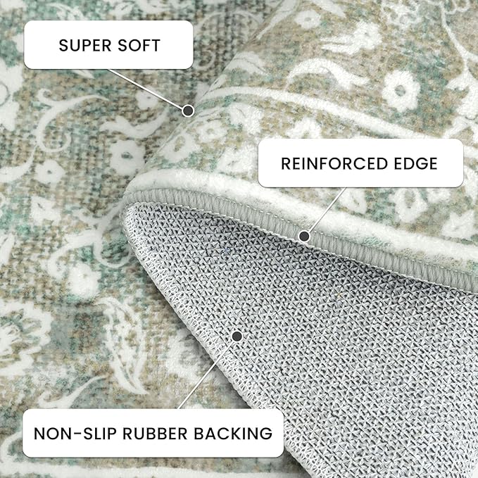 Vintage Area Rug 6x9, Sage Green Beige Non-Slip Soft Area Rug Living Room Thin Printed Faux Wool Floor Super Soft Carpet Throw Rugs for Bedroom Dining Room Playroom Indoor Office