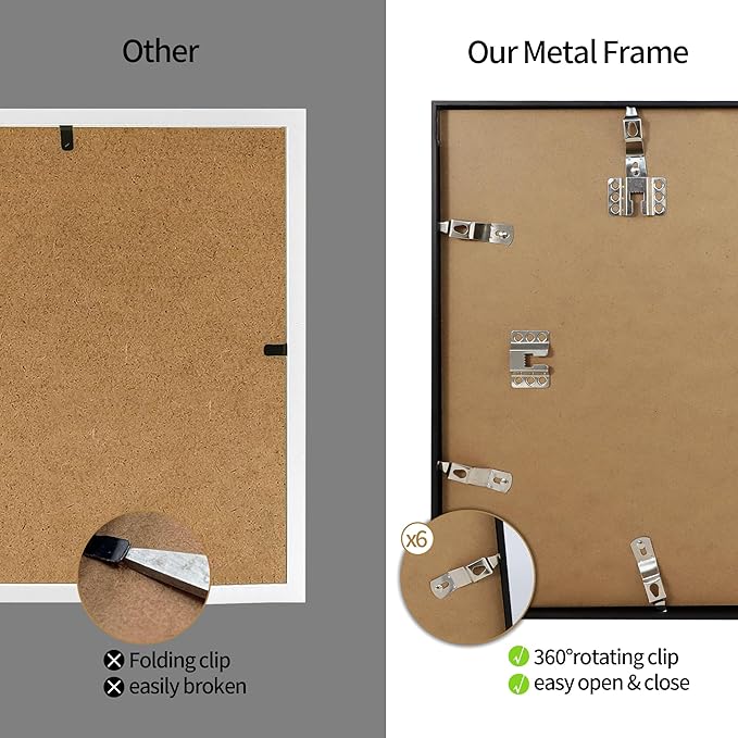 12x16 Metal Picture Frame Set of 2, 12 x 16 Aluminum Photo Frames with 8.5x11 Mat - Sawtooth Hangers, Spring Clips for Wall Mounting Horizontal and Vertical(Black)