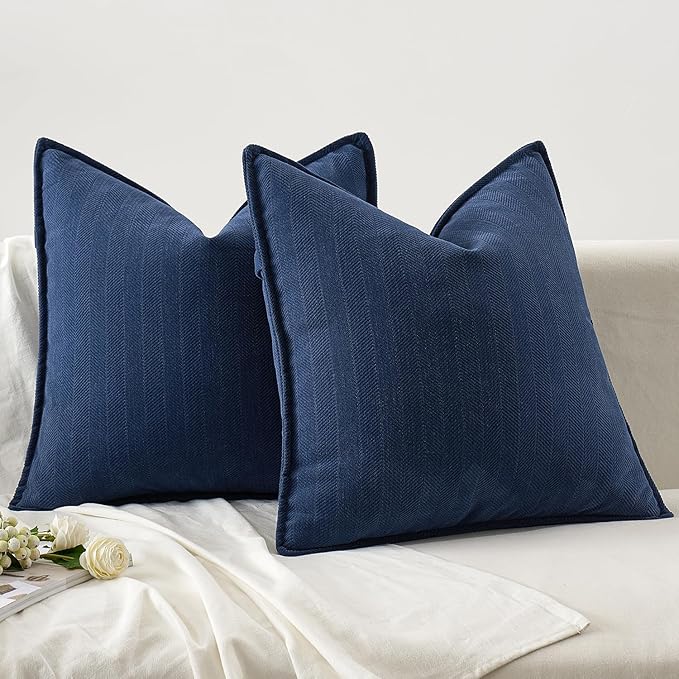 MIULEE Pack of 2 Navy Blue Decorative Pillow Covers 18x18 Inch Soft Chenille Luxurious Couch Throw Pillows Farmhouse Cushion Covers with Elegant Design for Sofa Bedroom Living Room Home Decor