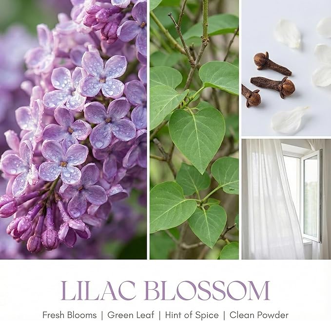 HomeLights Lilac Blossom Scented Candles | 34oz Soy Candles Bohemian Natural Textures 3-Wick Large Candle Jars | Ideal Candle Gifts for Events, Home Decor Stress, Relief & Relaxation