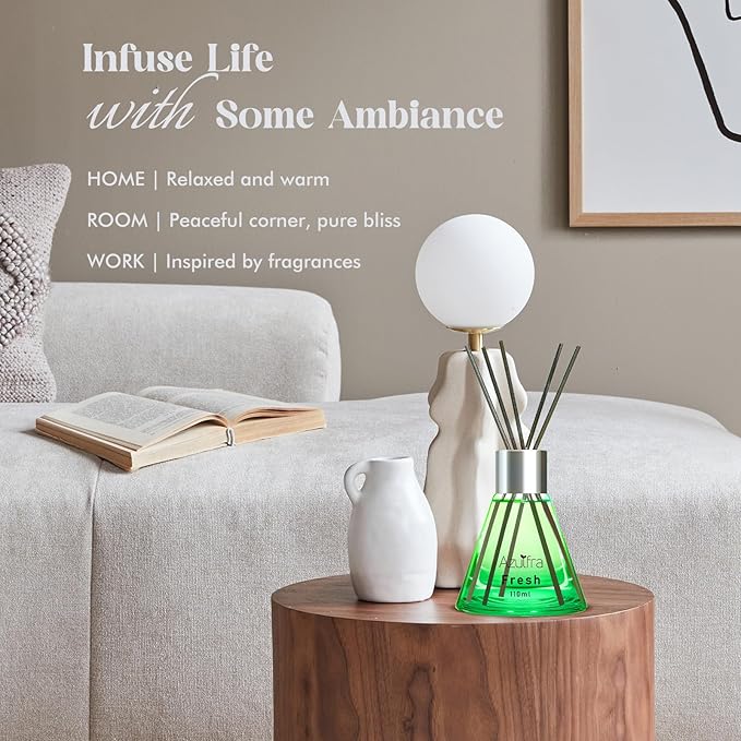 Reed Diffuser Set, Fresh Scented Diffuser for Home, Home Fragrance Scent Essential Oil Stick Diffuser for Room Shelf Decor, 3.4 oz