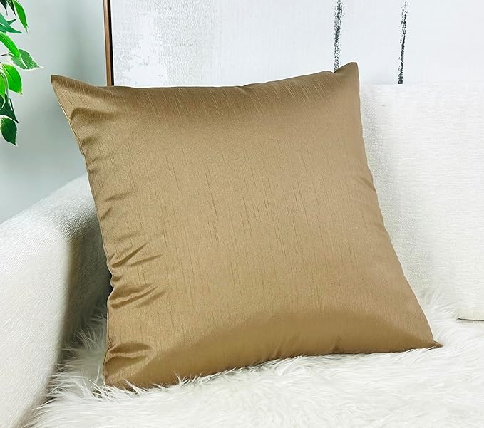 Aiking Home Collection 26x26 Inches Faux Silk Square European Shams, Zipper Closure, Brass (Set of 2)