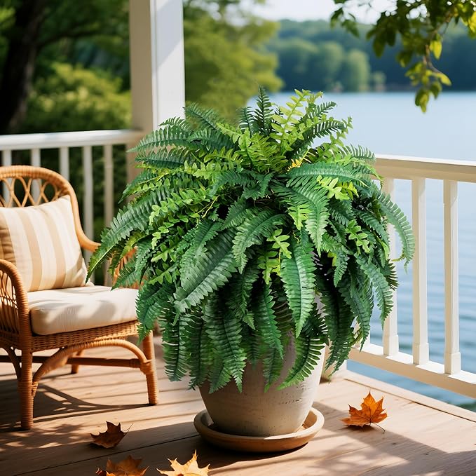 Fake Ferns Artificial Ferns for Outdoors 4Pack Large Faux Ferns UV Resistance for Outdoor Large Planter Realistic Artificial Boston Fern Plants for Garden Balcony Terrace Decor，25.6In,38Leaves
