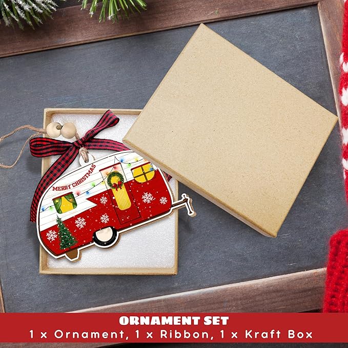 Camping Christmas Ornaments 2025 - Camper Christmas Ornament - Camping Ornaments for Tree - Gifts for Campers, Women, Men - Wood Ornament