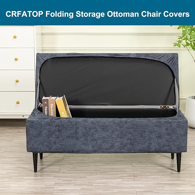 CRFATOP Printed Rectangle Ottoman Stool Cover Stretch Folding Storage Footstool Bench Slipcovers Upholstered Foot Chest Chair Covers Washable Entryway Furniture Protector with Elastic Bands,S,08