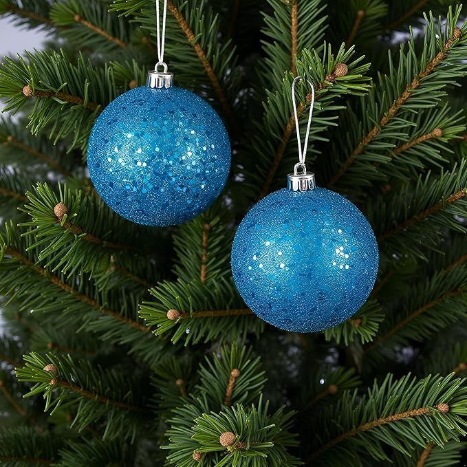 6-Inch Turquoise Christmas Ornament Balls Set of 4 Elegant Shatterproof Holiday Tree Decorations Four Unique Finishes Durable Lightweight Stylish Festive Seasonal Decorative Ornament Set