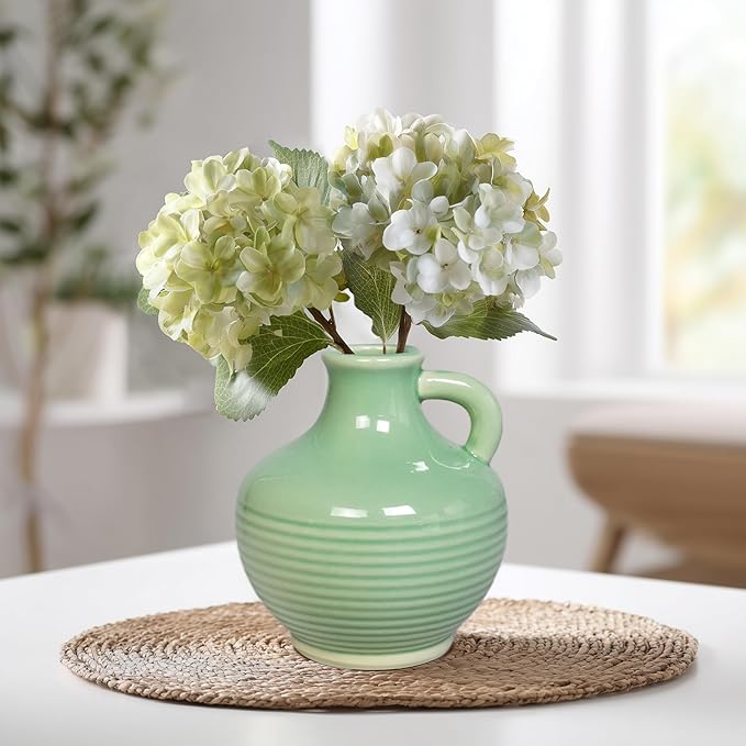 Sunddo Green Ceramic Vase 6 Inch - Small Modern Decorative Vase with 1 Handle for Home Decor, Boho Decor, Room, Bathroom, Living Room, Kitchen, Office