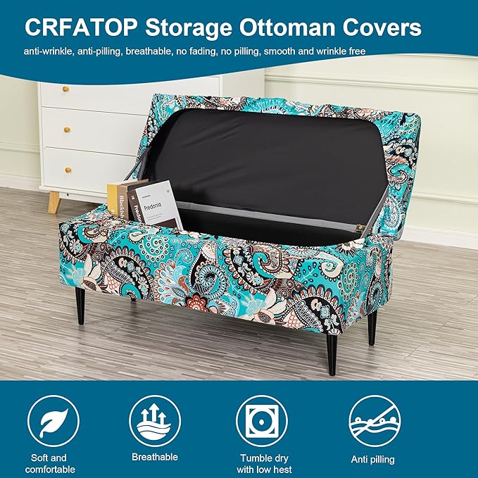 CRFATOP Printed Rectangle Ottoman Stool Cover Stretch Folding Storage Footstool Bench Slipcovers Upholstered Foot Chest Chair Covers Washable Entryway Furniture Protector with Elastic Bands,S,14