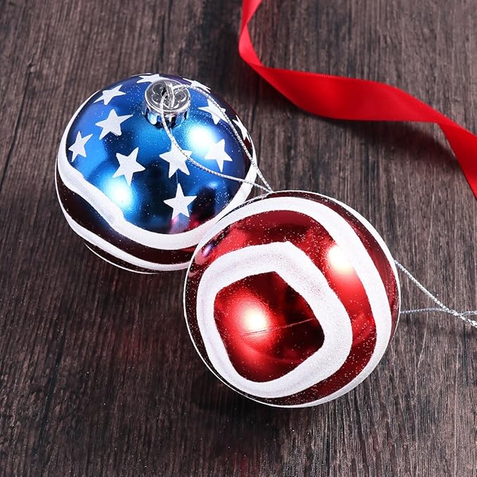 6pcs 3-1/4" (80mm) Patriotic Christmas Ball Ornament, American Flag Hanging Ball, USA Independence Day Fourth of July Ball Party Decor, Holiday Wedding Christmas Tree Decorations