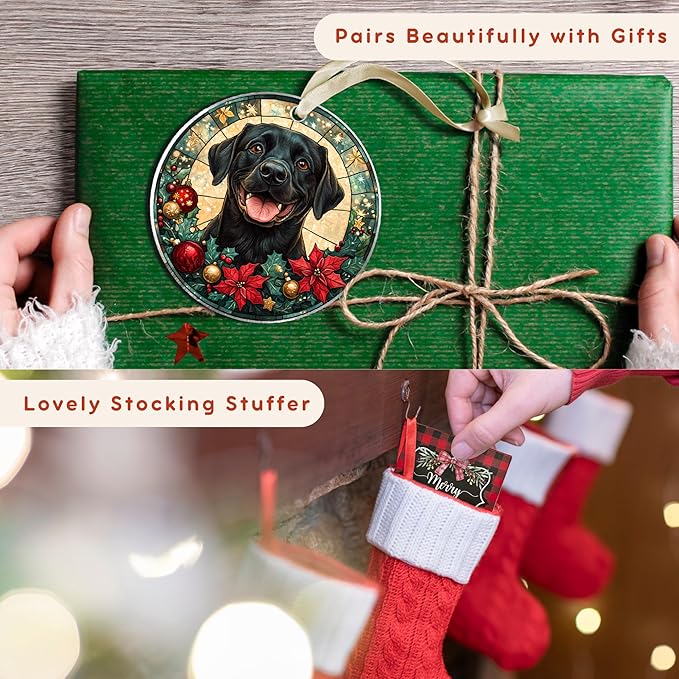 TUMSHANIP Black Lab Ornament - Black Labrador Christmas Ornaments - Dog Gifts for Women Men, Dog Lovers Gifts - Dogs Ornaments 2025 - Acrylic Christmas Ornament 2025