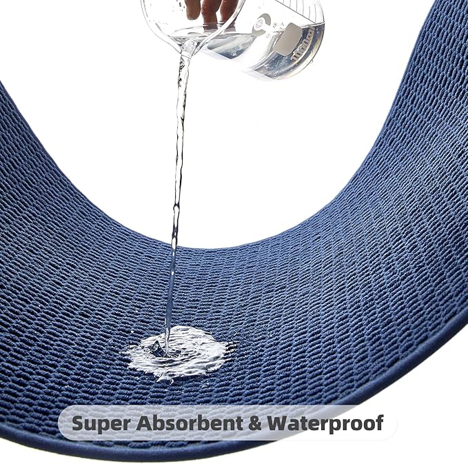 Bathroom Runner Rug, Long Bath Mat Washable Thin Quick Dry Low Pile Bathroom Runner Rugs 24 x 60 Non Slip, Navy Blue 24"x60"