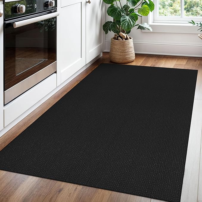 Braided Area Rug 3x5 Ft Washable Rugs for Entryway Non Slip Throw Rugs Boho Door Mat Indoor Entrance Cotton Kitchen Mats Woven Front Door Carpet for Foyer Living Room, Black/Grey