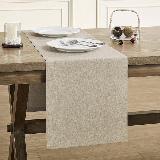 ZeeMart Basic Linen Style Table Runner, 14 x 36 Inch Natural Chambray, Rustic Farmhouse Neutral Beige Table Runners 36 Inches Long, Everyday Polyester Table Runner - Machine Washable & Easy Care