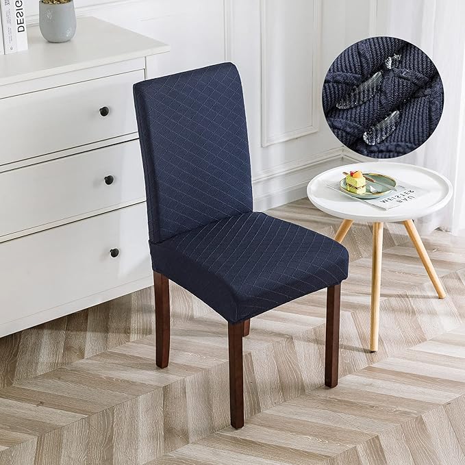 Genina Waterproof Chair Covers for Dining Room Dining Chair Covers Kitchen Parsons Chair Covers (Navy Blue, 6 PCS)