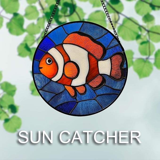 Stained Glass Window Hanging 4 Pcs Set Blue Ocean Turtle Dolphin Large 15" - Marine Life Suncatcher Garden Sun Catcher Decor Birthday Mother's Day for Mom Woman Nana Men