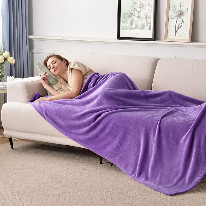 SOCHOW Flannel Fleece Blanket Queen Size, All Season Lightweight Super Soft Cozy Blanket for Bed or Couch, Purple, 90x90 inches