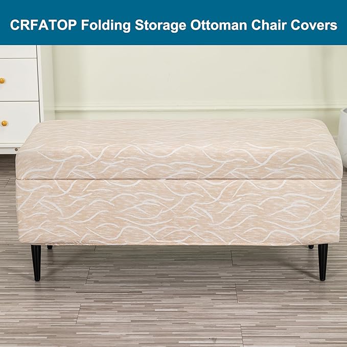 CRFATOP Printed Rectangle Ottoman Stool Cover Stretch Folding Storage Footstool Bench Slipcovers Upholstered Foot Chest Chair Covers Washable Entryway Furniture Protector with Elastic Bands,M,07