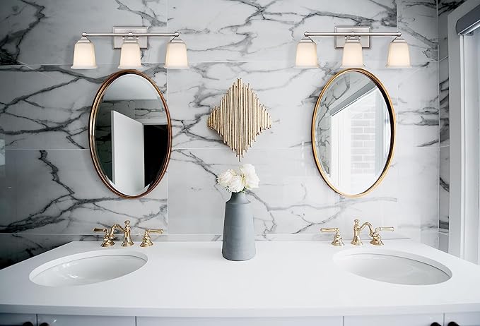 Nox Vintage 3-Light Vanity Light Modern Wall Sconce Lighting Brushed Nickel with White Glass Shade for Bathroom, Hallway, Entryway, Kitchen, Mirror, Laundry Room