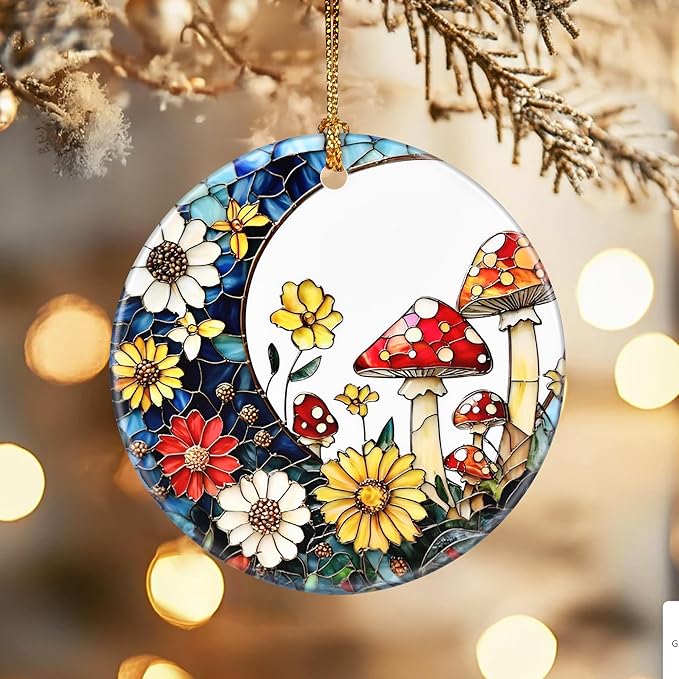 Christmas Ornaments, Dodosky 2.8in Ceramic Mushroom Ornament, Xmas Decor, Christmas Tree Ornaments, Xmas Decorations for Tree, Holiday Ornament, Gifts for Mushroom Lovers, Gifts for Women