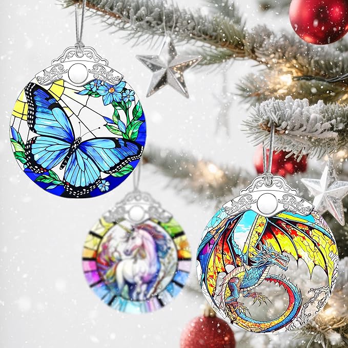 Stained Glass Ornament, Christmas Ornament, Hanging Ornaments for Home Decor & Christmas Tree Ornaments – Exquisite Holiday Decor, Xmas Gifts & Holiday Present - Butterfly