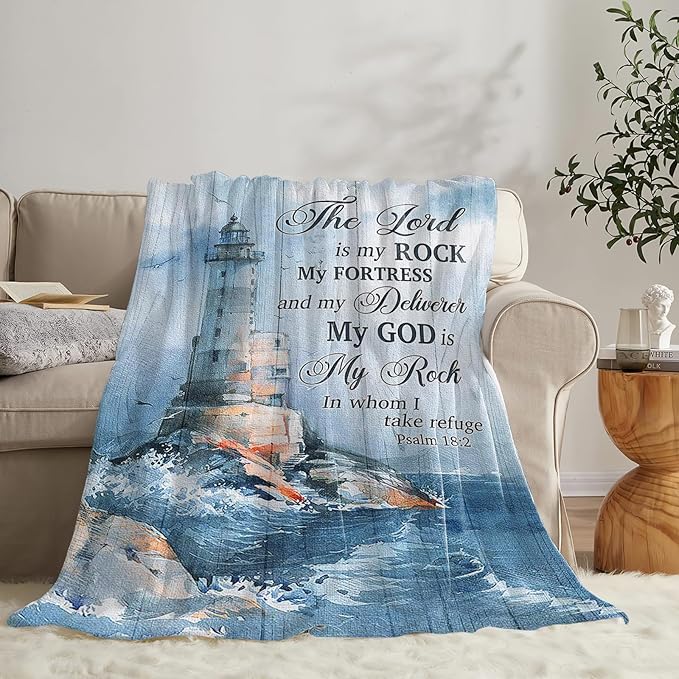 Tijuboni Ocean Nautical Lighthouse Throw Blanket Christian Religious Gifts for Women Men Girls Boys Kids Adults Soft Flannel Fleece Blanket for Couch Sofa Bed Home Decor 50"x60"